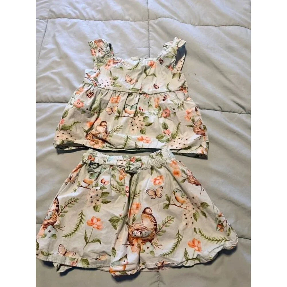 Gymboree Girls Size 6 Floral Bird Print Dress Kidcore Vintage